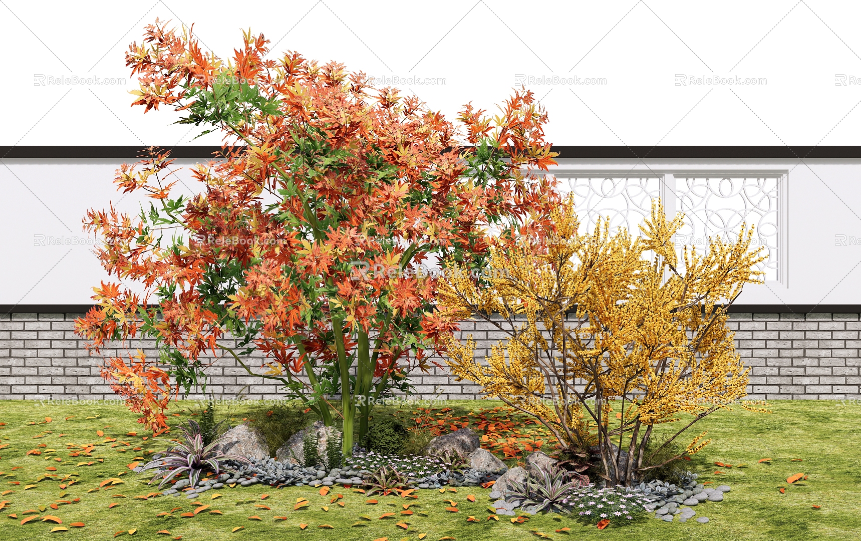 Chinese Garden Plant Maple Maple Leaf Ginkgo Green Plant Shrub 3d model