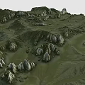 Natural Garden Landscape With Rolling Hills Rocks And Lush Green Vegetation