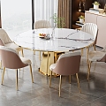 Modern Round Dining Table and Chair Marble Dining Table Leather Dining Chair Six Seats Sideboard Wine Cabinet Light Luxury Dining Table Restaurant 3d model