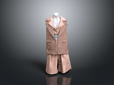 Modern Beige Vest And Wide Leg Pants With Collared Shirt Fashion Ensemble 3d model