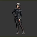 Woman Wearing Floral Dress Hat Black Tights And Silver Boots Standing With Hand On Hip