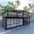 Modern Container Station Structure Featuring Two Story Design Glass Windows And Trees 3d model