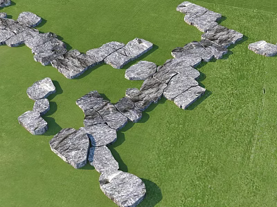 Garden Ornament Design With Irregular Stone Slabs On Green Grass Lawn 3d model