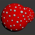 Two Red Mushrooms With White Spots And Wooden Stems On Dark Background