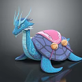 Vibrant Blue Dragon Turtle With Purple Shell Pink Decoration And Yellow Elements 3d model