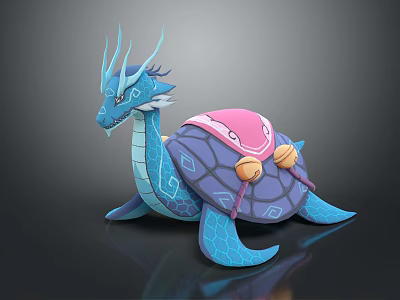 Vibrant Blue Dragon Turtle With Purple Shell Pink Decoration And Yellow Elements 3d model