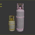Two White LPG Cylinders Large And Small With Red Valves On Dark Background 3d model