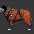 Dog In Orange Spacesuit With Straps And Emblem Patches Standing On White Background