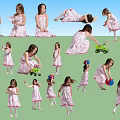 Little Girl in Pink Dress Displaying Various Poses and Playful Actions