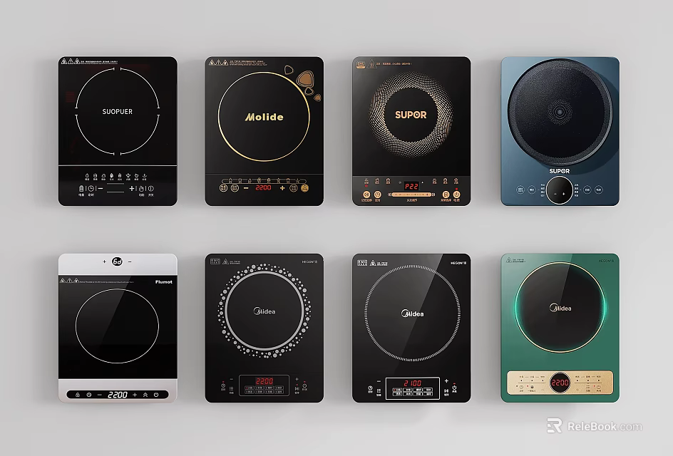 Stylish Electric Cooktops With Various Designs And Different Brands For Modern Kitchen Appliances 3d model 