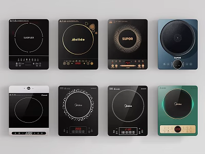 Stylish Electric Cooktops With Various Designs And Different Brands For Modern Kitchen Appliances 3d model