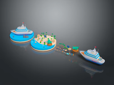 Large Cruise Ships Near Tropical Island With Palm Trees Blue Water And Small Dock 3d model