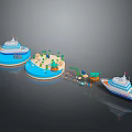 Large Cruise Ships Near Tropical Island With Palm Trees Blue Water And Small Dock