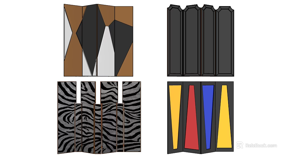 Modern Decorative Room Dividers With Geometric Patterns Striped Designs And Colorful Panels 3d model 