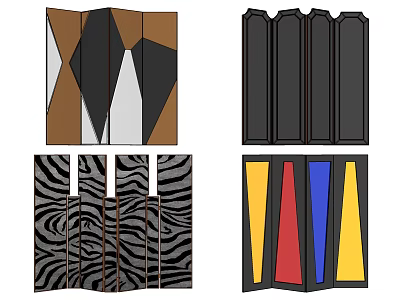 Modern Decorative Room Dividers With Geometric Patterns Striped Designs And Colorful Panels 3d model