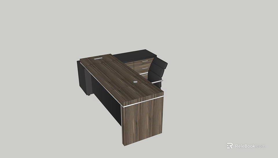 Modern Wooden Office Desk With Black Drawers And Matching Chair 3d model 