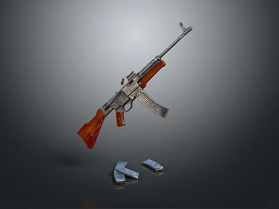 3D Render Of Detailed Rifle With Wooden Grip Stock And Magazines 3d model