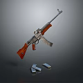 3D Render Of Detailed Rifle With Wooden Grip Stock And Magazines