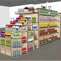 Multi Tiered Wooden Display Shelves With Assorted Beverages And Organized Arrangement