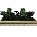 Outdoor Garden Ornament Rectangular Planter with Green Shrubs and Decorative Border 3d model