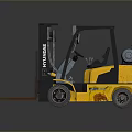 Yellow Komatsu Forklift With Front Forks Cab And Black Tires On Reflective Surface