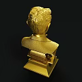 Golden Detailed Bust Sculpture Carving of Figure with Elegant Base