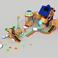 Colorful Children's Playground Equipment With Slide Tree House Hot Air Balloon Rainbow Stars And Clouds