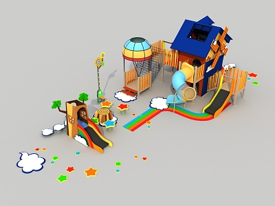 Modern Amusement Equipment Wooden Non-standard Non-power Slide 3d model