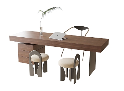 Modern Desk and Chair Combination Single Chair Desk Stool 3d model