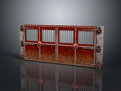 Decorative Red Gate With Rusty Texture Metal Bars And Rings Design 3d model