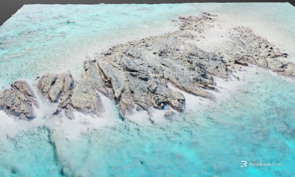 Scenic Light Blue Shallow Water With Natural Textured Rocky Shore 3d model 