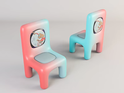 Leisure Chairs In Pink Blue Gradient With Cartoon Images For Casual Kids Seating 3d model