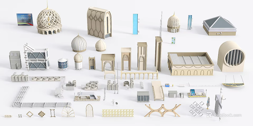Architectural Components Including Domes Arches Columns Towers Railings And Frames For Building 3d model 