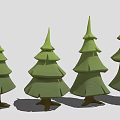 Green Layered Coniferous Trees With Brown Trunks In Row Cartoon Style
