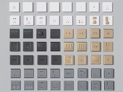 Various Design Switch Panels In Different Colors And Styles For Home Decoration 3d model