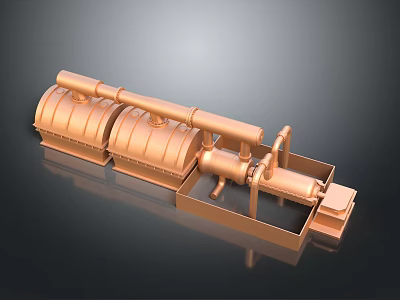 3D Rendered Industrial Equipment Model With Copper Cylindrical Tanks And Connecting Pipes On Black Base 3d model
