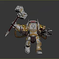 Dynamic Armored Warrior With Giant Hammer And Gold Silver Mechanical Armor