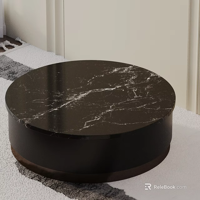 Modern Black Marble Round Sofa And Coffee Table Set With Sleek Tabletop And Sturdy Base 3d model