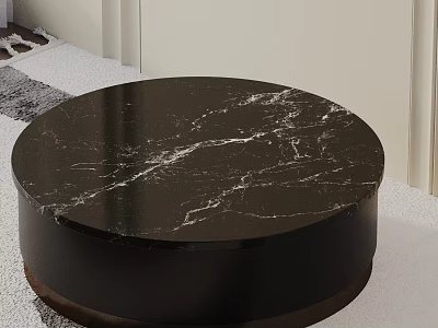 Modern Black Marble Round Sofa And Coffee Table Set With Sleek Tabletop And Sturdy Base 3d model