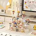 Figurine Display Cabinet With Collectible Action Figures And Cute Characters On Transparent Shelves