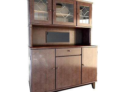 Classic Wooden Storage Cabinet with Glass Doors Upper Section and Lower Drawer Unit 3d model