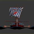 Red Ship Shaped Decorative Light With Blue White Striped Sail And Blue Wave Base