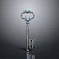 Decorative Silver Key With Ornate Handle And Shiny Metal Finish