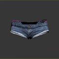 Blue Denim Shorts With Pink Strap Button Closure And Frayed Hem Design