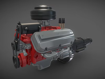 3D Rendered Red And Silver Engine With Black Top Metal Pipes And Connectors 3d model