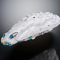 White Artistic Sculpture With Textured Holes And Blue Eye Like Structures On Reflective Base