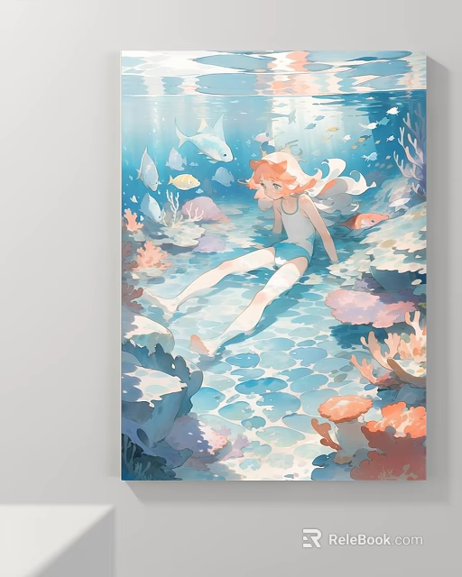 Underwater Landscape Featuring Girl Swimming With Vibrant Fish And Colorful Coral Reefs 3d model 