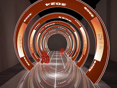 Futuristic Activity Passage With Red Circular Rings 2024 Text And Reflective Floor Lighting 3d model