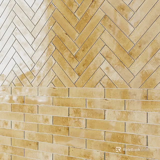Tan Tile Wall Surface With Herringbone And Brick Pattern Design 3d model