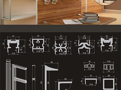Wooden Display Shelf With Hooks Books Technical Design Schematics And Dimension Details 3d model